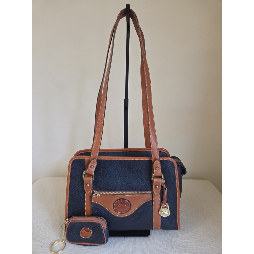 Vintage Dooney & Bourke AWL Navy Tan Doctor Bag + Matching Coin Purse Keyfob